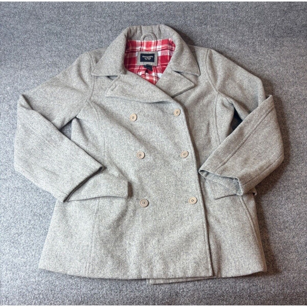 Vintage Abercrombie Fitch Jacket Womens Medium Gray Wool Pea Coat Short Y2K